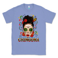 Colony Blue Mexicana Skull Girl Messy Bun Classic Tee - texasbilliewilder