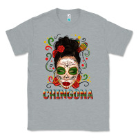 Heather Grey Mexicana Skull Girl Messy Bun Classic Tee - texasbilliewilder