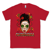 Red Mexicana Skull Girl Messy Bun Classic Tee - texasbilliewilder