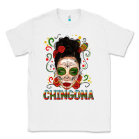 White Mexicana Skull Girl Messy Bun Classic Tee - texasbilliewilder