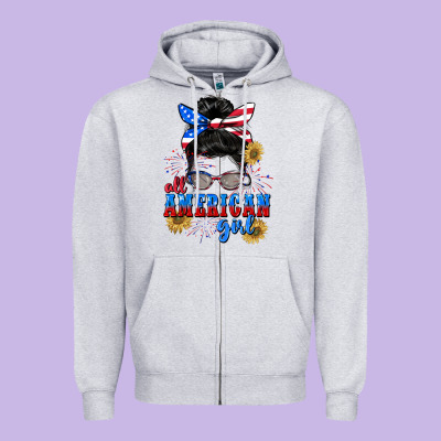 All American Girl 4th Of July Zipper Hoodie Designed By Cowgirlartshop