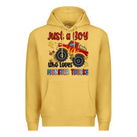 Antique Gold just a boy who loves monster trucks Premium Hoodie - MaliasSmallBusiness