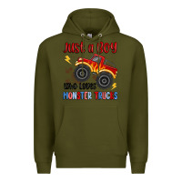 Army Green just a boy who loves monster trucks Premium Hoodie - MaliasSmallBusiness