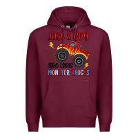 Burgundy just a boy who loves monster trucks Premium Hoodie - MaliasSmallBusiness