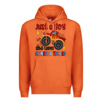 Just A Boy Who Loves Monster Trucks Premium Hoodie | Teevron