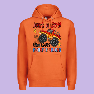 Just A Boy Who Loves Monster Trucks Premium Hoodie Designed By Maliassmallbusiness