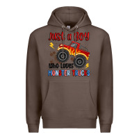 Coffee just a boy who loves monster trucks Premium Hoodie - MaliasSmallBusiness