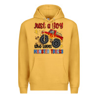 Mustard just a boy who loves monster trucks Premium Hoodie - MaliasSmallBusiness