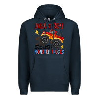 Navy just a boy who loves monster trucks Premium Hoodie - MaliasSmallBusiness
