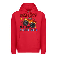 Red just a boy who loves monster trucks Premium Hoodie - MaliasSmallBusiness