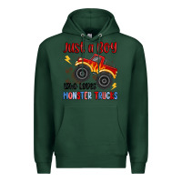 Sports Green just a boy who loves monster trucks Premium Hoodie - MaliasSmallBusiness
