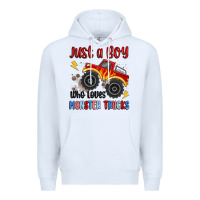 White just a boy who loves monster trucks Premium Hoodie - MaliasSmallBusiness