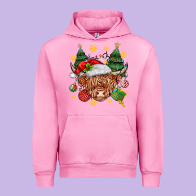 Christmas Highland Cow Urban Hoodie Designed By Maliassmallbusiness