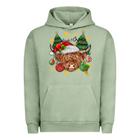 Pigment Oil Green Christmas highland cow Urban Hoodie - MaliasSmallBusiness
