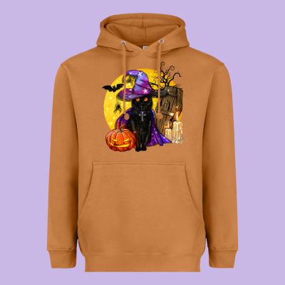 Black Witch Cat Coffin And Moon Heavyweight Hoodie Designed By Bundleandbundleshop