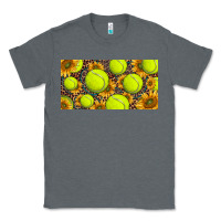 Charcoal Heather tennis ball with sunflower and racket  licence plato Classic Tee - BarkalooDesign
