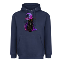 Navy black witch cat Heavyweight Hoodie - BundleAndBundleShop