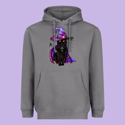 Black Witch Cat Heavyweight Hoodie Designed By Bundleandbundleshop