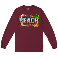 Burgundy the beach is my happy place Long Sleeve Tee - texasbilliewilder
