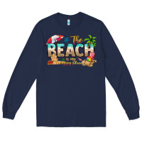 Navy the beach is my happy place Long Sleeve Tee - texasbilliewilder