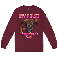 Burgundy my first valentine's day highland calf Long Sleeve Tee - RanaPortraitStore