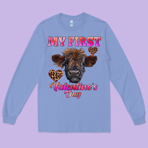 My First Valentine's Day Highland Calf Long Sleeve Tee Designed By Ranaportraitstore