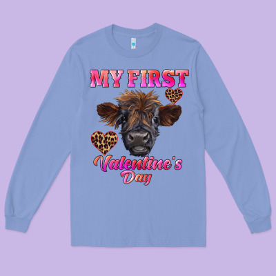 My First Valentine's Day Highland Calf Long Sleeve Tee Designed By Ranaportraitstore