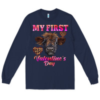 Navy my first valentine's day highland calf Long Sleeve Tee - RanaPortraitStore