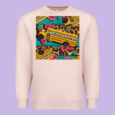 School Bus And Leopar Seamless Pattern Premium Sweatshirt Designed By Bundleandbundleshop