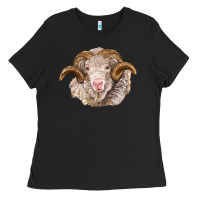 Black merino wool ram Ladies Tee - BarkalooDesign
