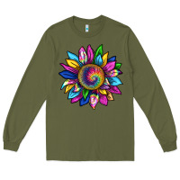 Army Green tie dye sunflower Long Sleeve Tee - texasbilliewilder