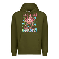 Army Green just a kid who loves axolotls Premium Hoodie - MaliasSmallBusiness