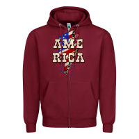 Burgundy America 4th of July Zipper Hoodie - CowGirlArtShop