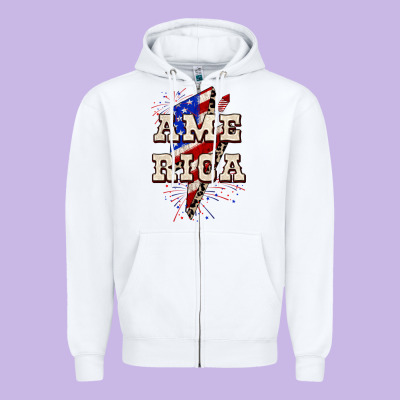 America 4th Of July Zipper Hoodie Designed By Cowgirlartshop