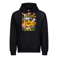 Black farm animals with school bus Urban Hoodie - NancyCooperArtShop