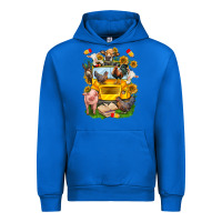 Cobalt farm animals with school bus Urban Hoodie - NancyCooperArtShop