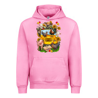 Fuchsia Pink farm animals with school bus Urban Hoodie - NancyCooperArtShop