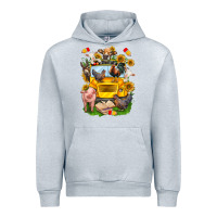 Heather Grey farm animals with school bus Urban Hoodie - NancyCooperArtShop