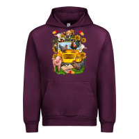 Mauve Wine farm animals with school bus Urban Hoodie - NancyCooperArtShop