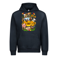 Navy farm animals with school bus Urban Hoodie - NancyCooperArtShop
