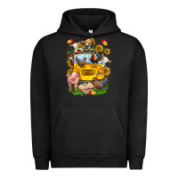 Pigment Black farm animals with school bus Urban Hoodie - NancyCooperArtShop