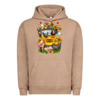 Pigment Burro farm animals with school bus Urban Hoodie - NancyCooperArtShop