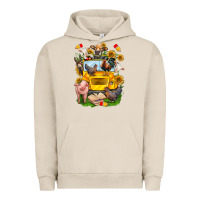 Pigment French Oak farm animals with school bus Urban Hoodie - NancyCooperArtShop