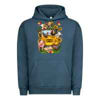 Pigment Midnight Navy farm animals with school bus Urban Hoodie - NancyCooperArtShop