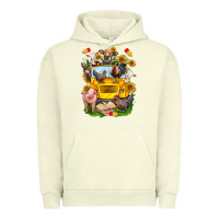 Pigment Pistachio farm animals with school bus Urban Hoodie - NancyCooperArtShop