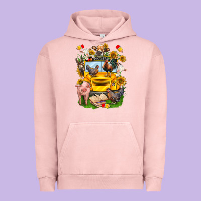 Farm Animals With School Bus Urban Hoodie Designed By Nancycooperartshop