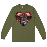 Army Green leopard heart highland calf Long Sleeve Tee - RanaPortraitStore