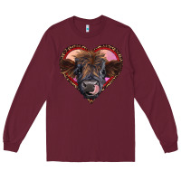 Burgundy leopard heart highland calf Long Sleeve Tee - RanaPortraitStore