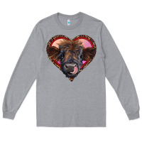 Heather Grey leopard heart highland calf Long Sleeve Tee - RanaPortraitStore