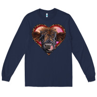 Navy leopard heart highland calf Long Sleeve Tee - RanaPortraitStore